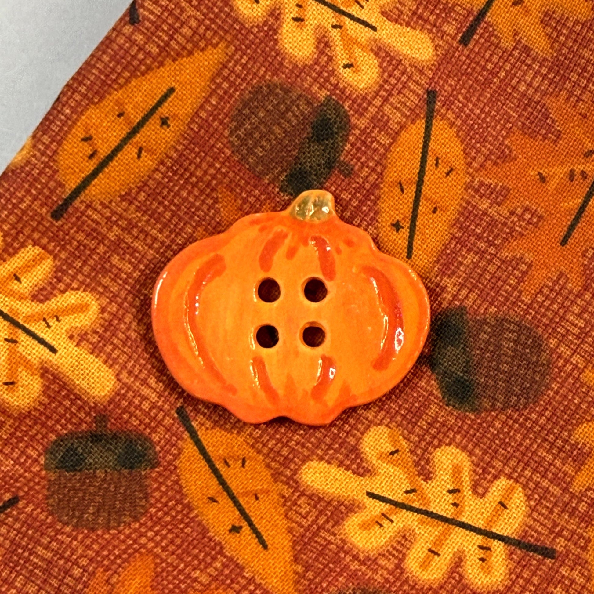 Orange Pumpkin 4 Hole Ceramic Button