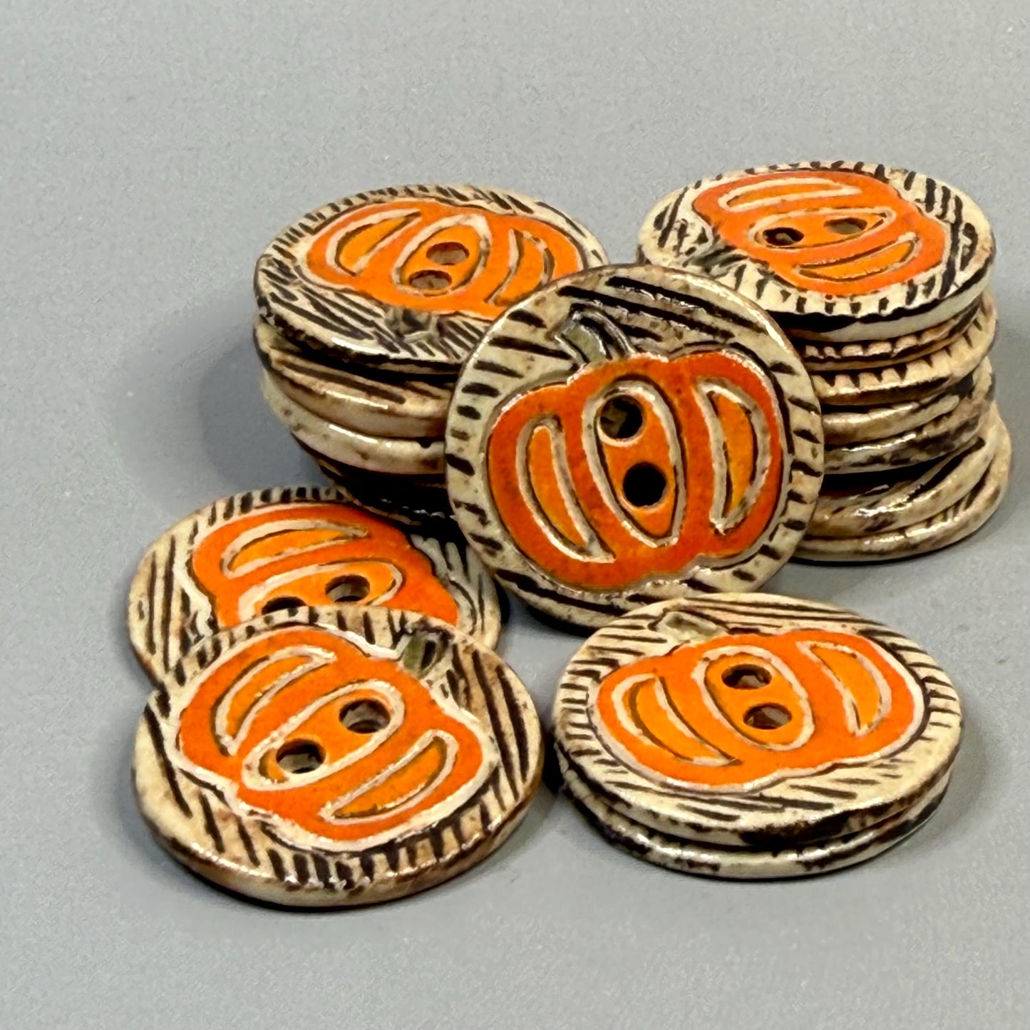Carved Pumpkin 2 Hole Ceramic Button
