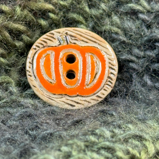 Carved Pumpkin 2 Hole Ceramic Button