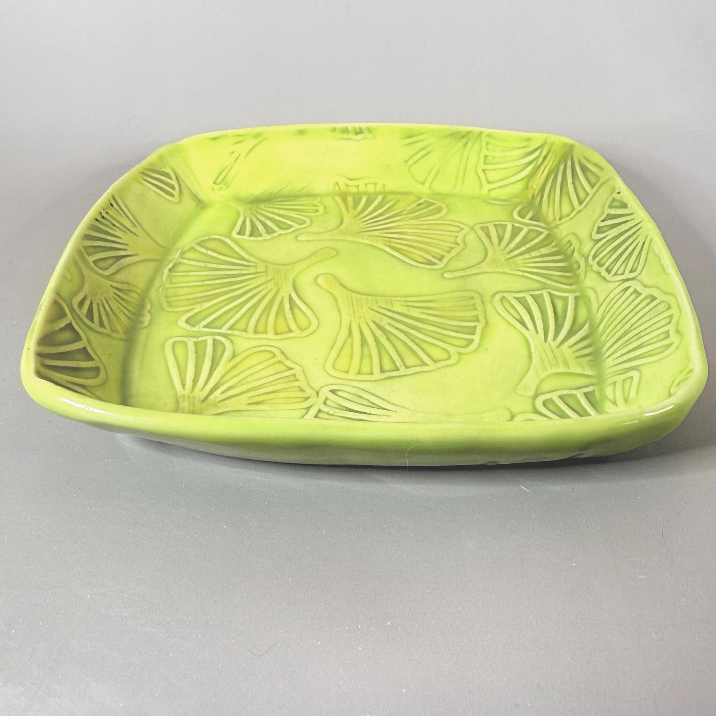 Bright Green Ginkgo Patterned Small Plate
