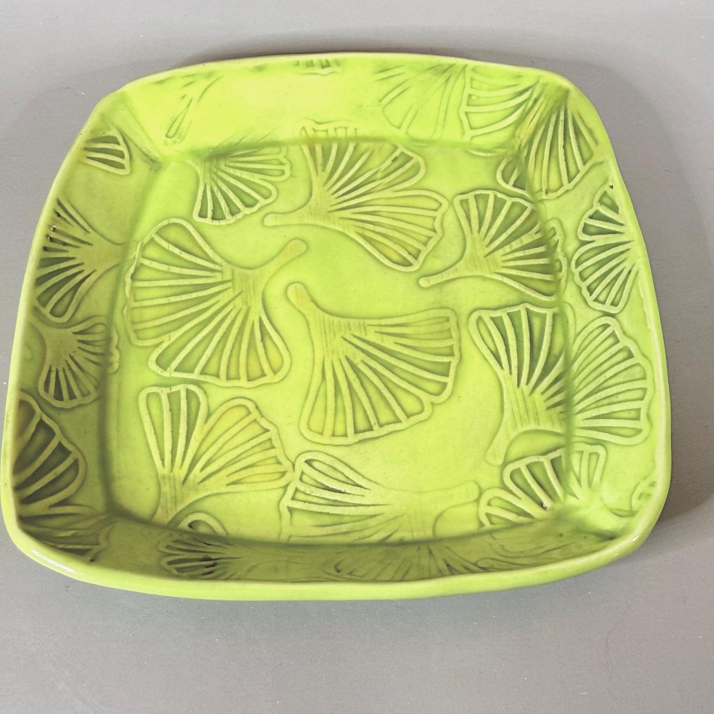 Bright Green Ginkgo Patterned Small Plate