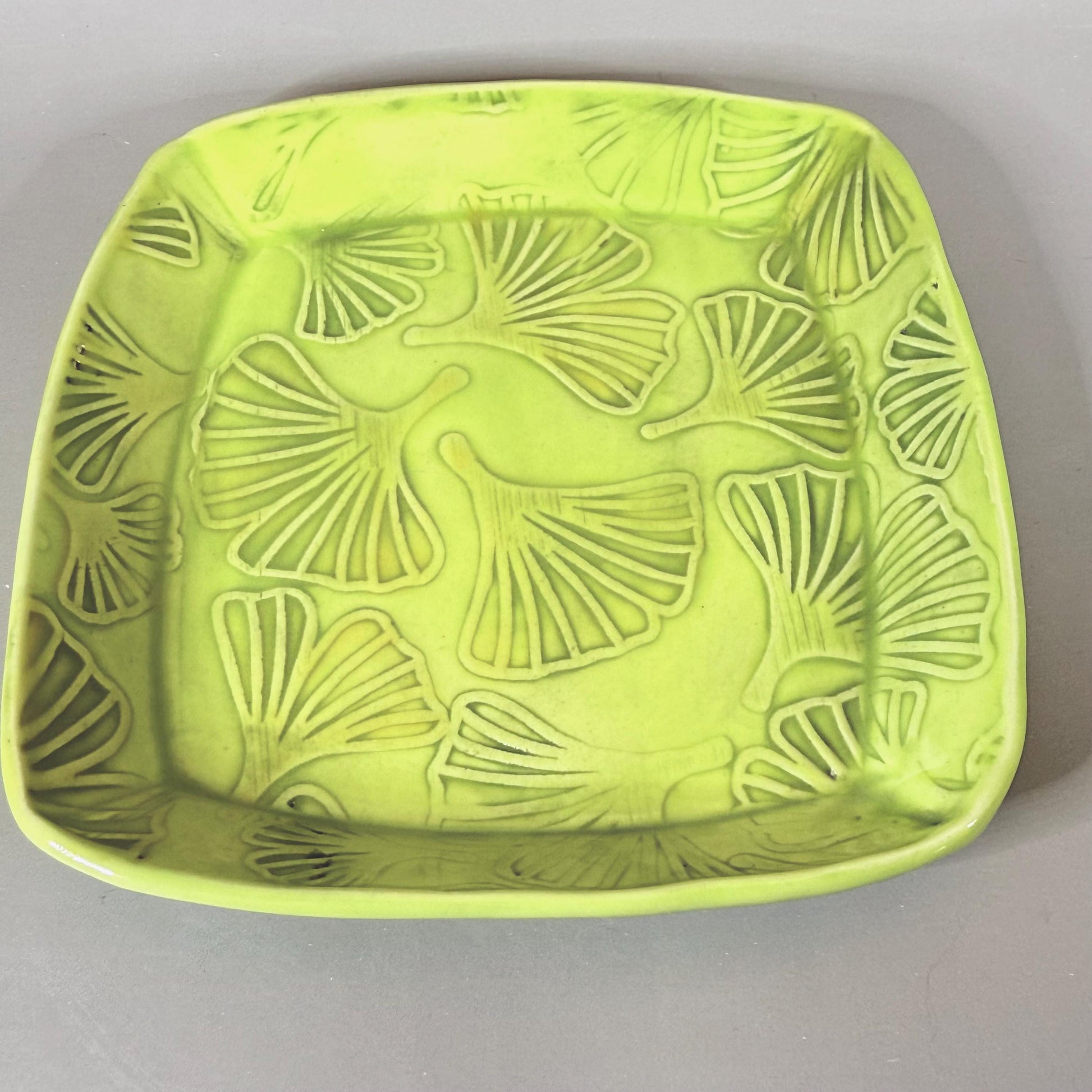 Bright Green Ginkgo Patterned Small Plate