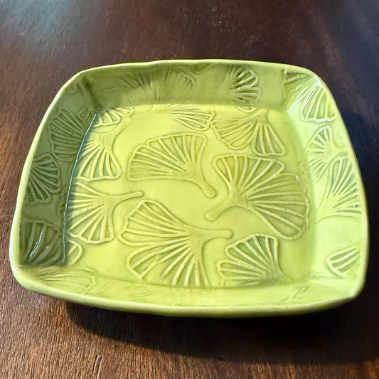 Bright Green Ginkgo Patterned Small Plate