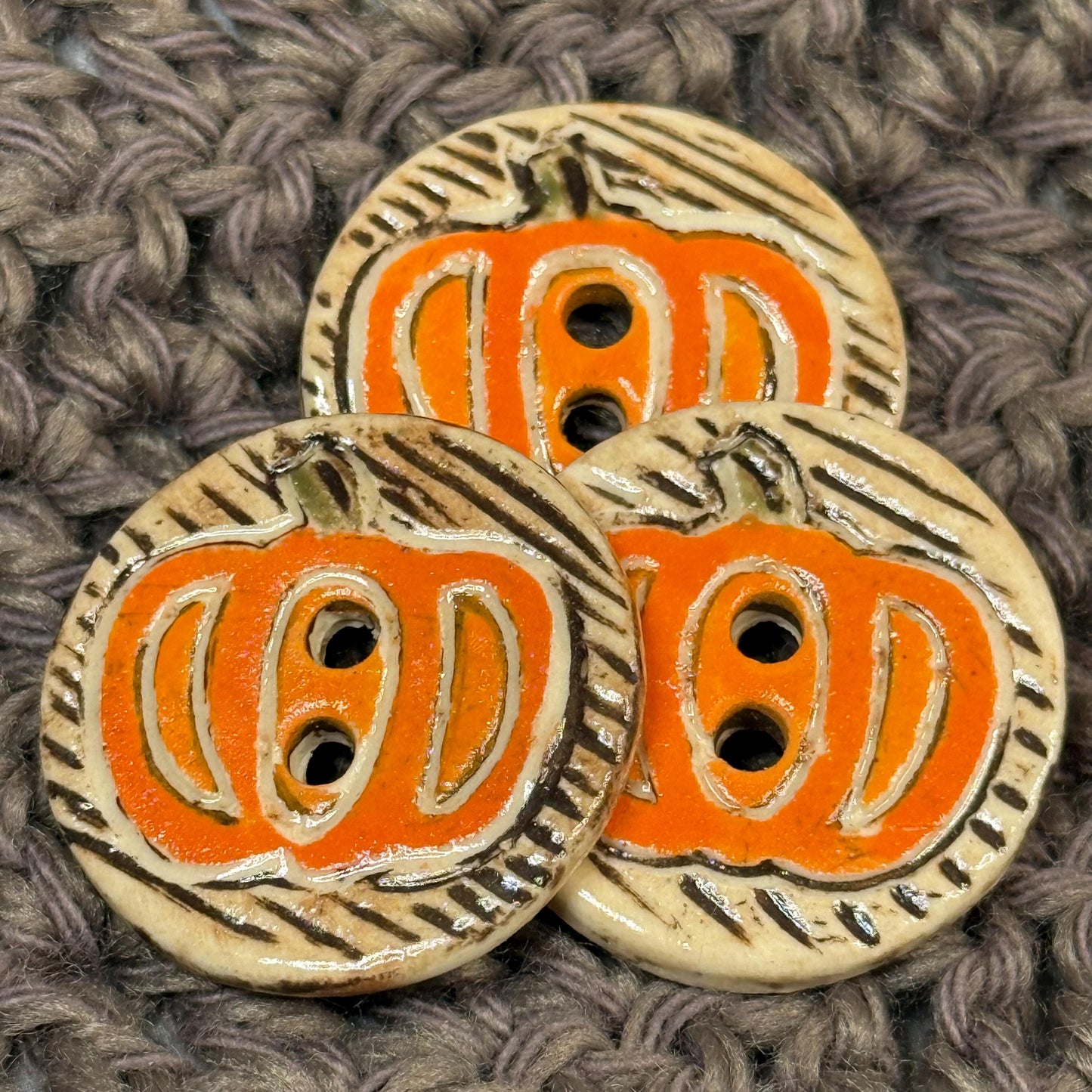 Carved Pumpkin 2 Hole Ceramic Button