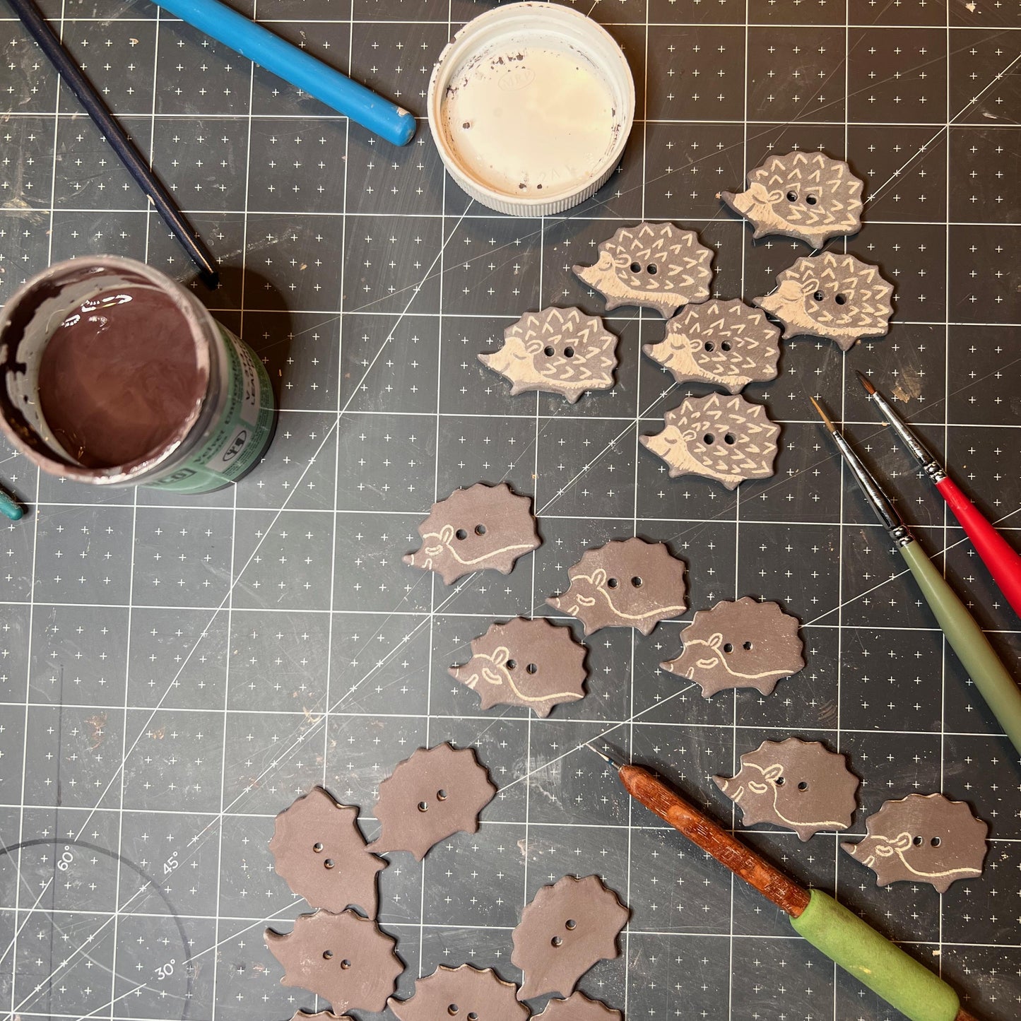Sgraffito Hedgehog Ceramic Buttons