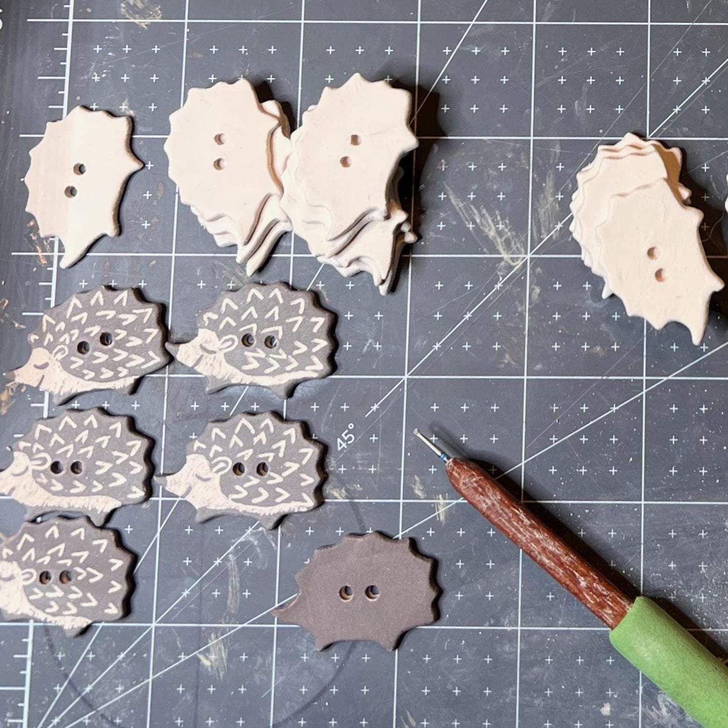 Sgraffito Hedgehog Ceramic Buttons