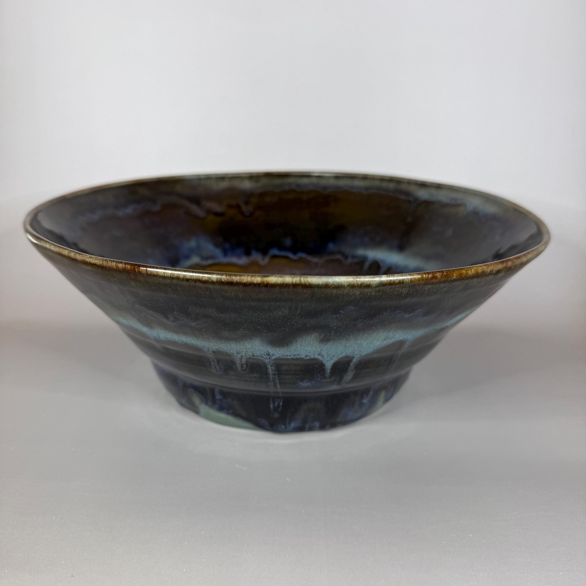 Dark Blue River Run Glazed Stoneware Serving Bowl/Fruit Bowl