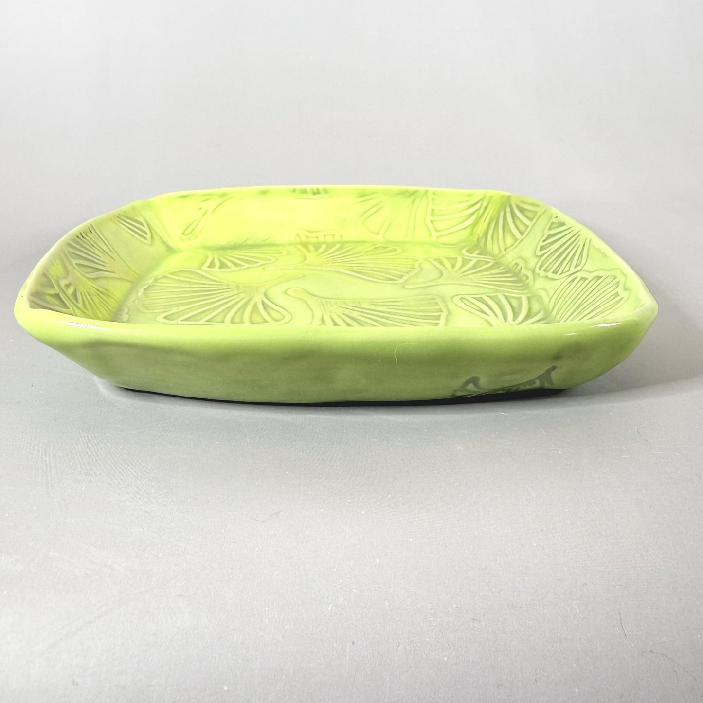 Bright Green Ginkgo Patterned Small Plate