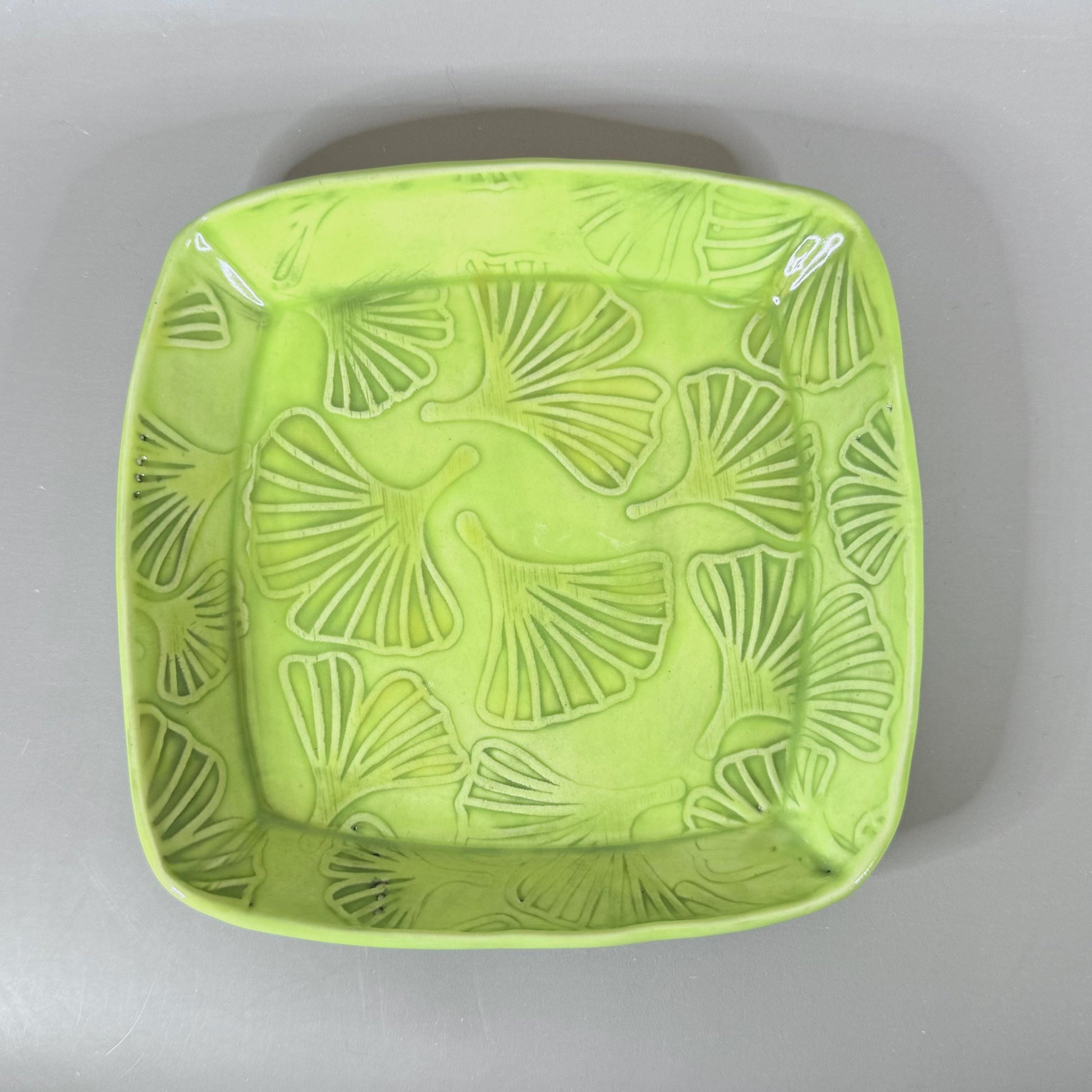 Bright Green Ginkgo Patterned Small Plate