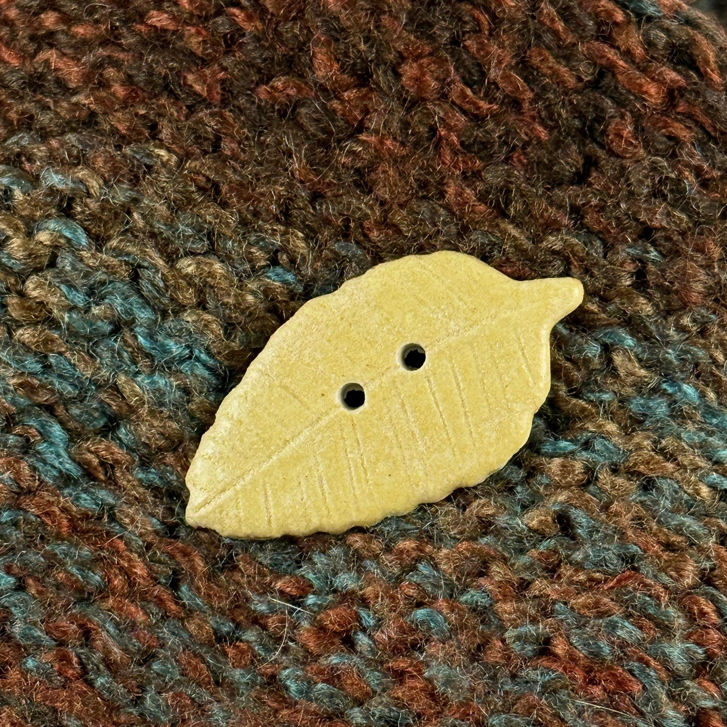 Large Yellow Leaf Ceramic Button