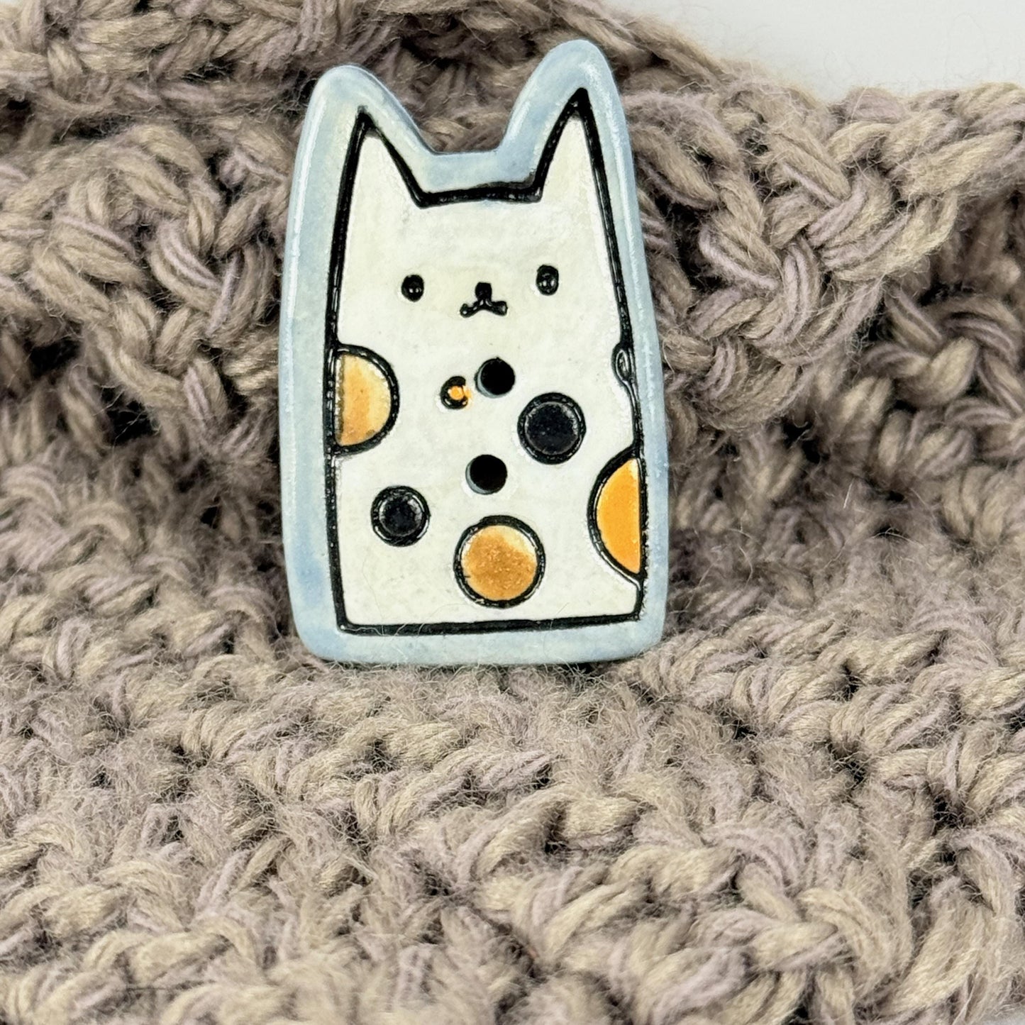 Calico Kitty Ceramic Button