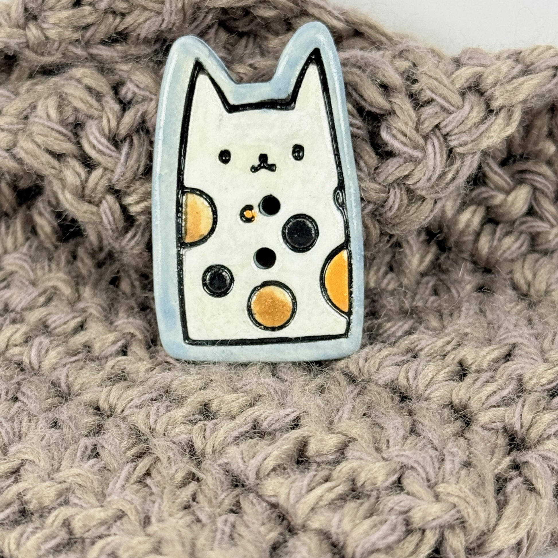 Calico Kitty Ceramic Button