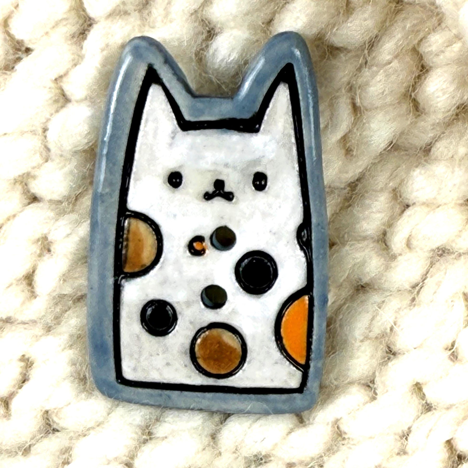 Calico Kitty Ceramic Button