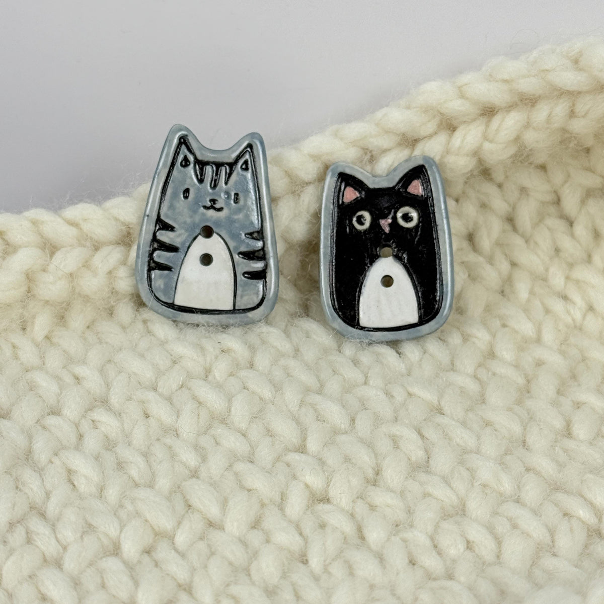 Gray Tiger Kitty Ceramic Button