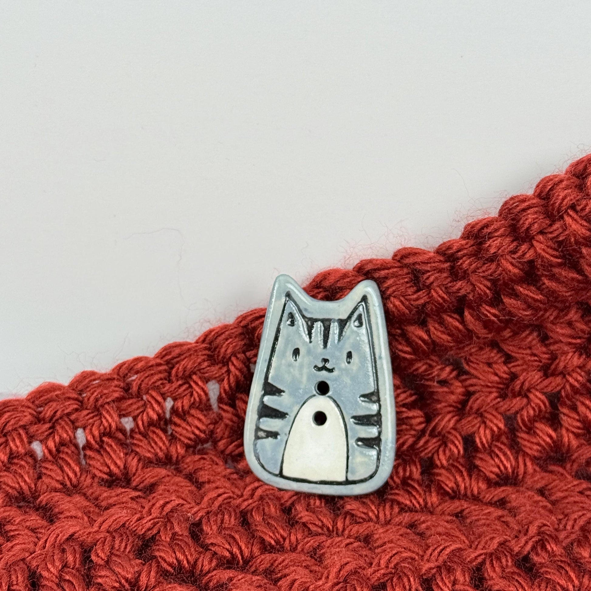 Gray Tiger Kitty Ceramic Button