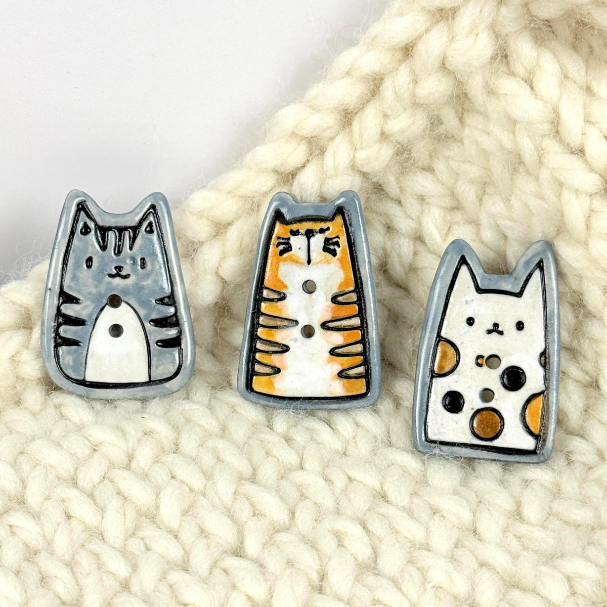Gray Tiger Kitty Ceramic Button