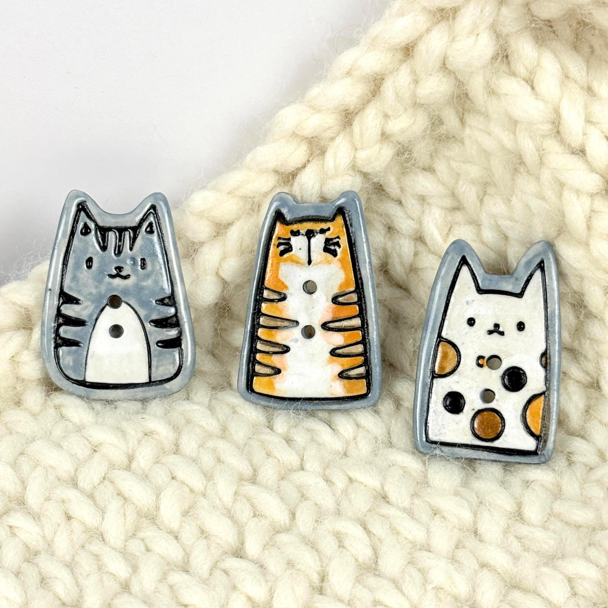 Gray Tiger Kitty Ceramic Button