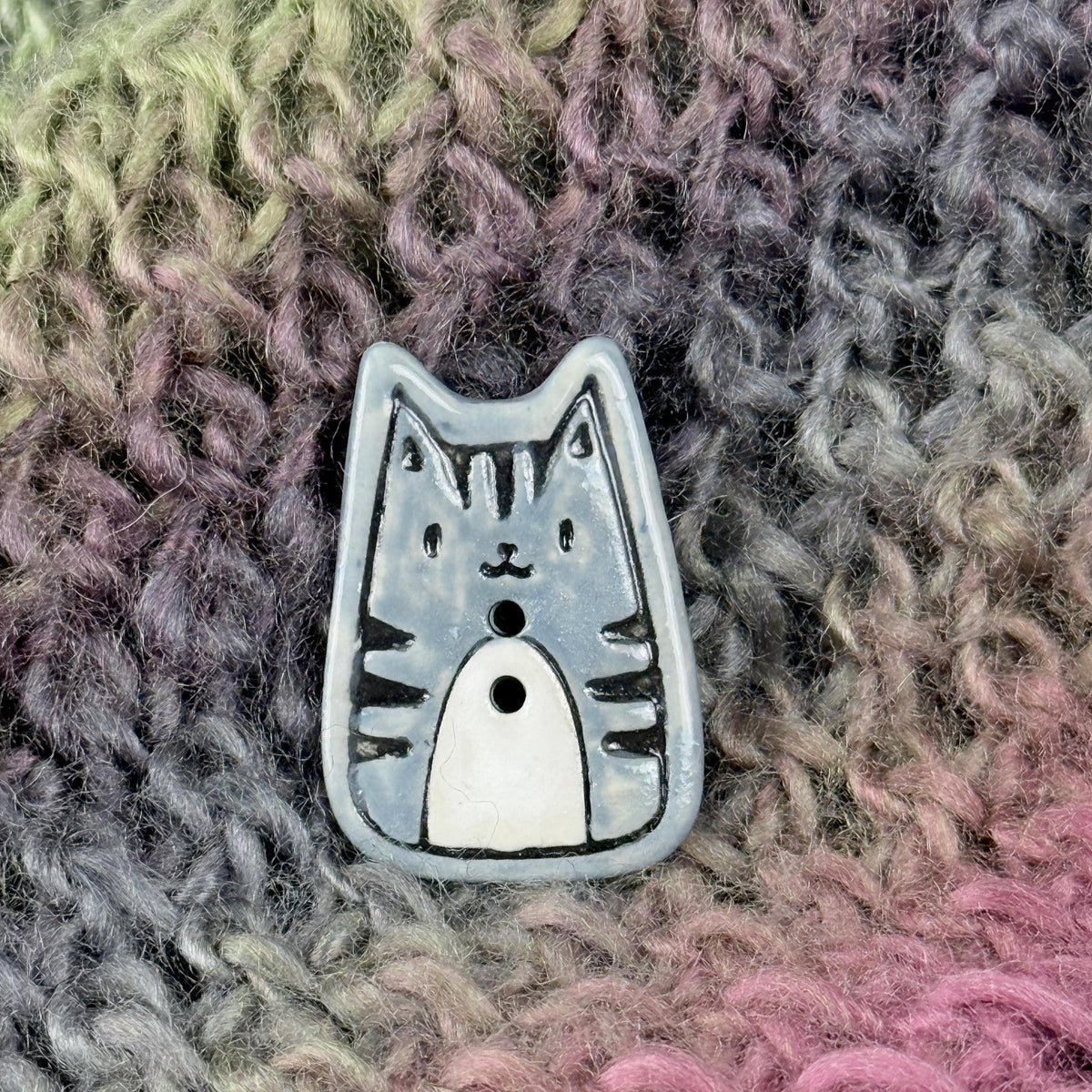 Gray Tiger Kitty Ceramic Button