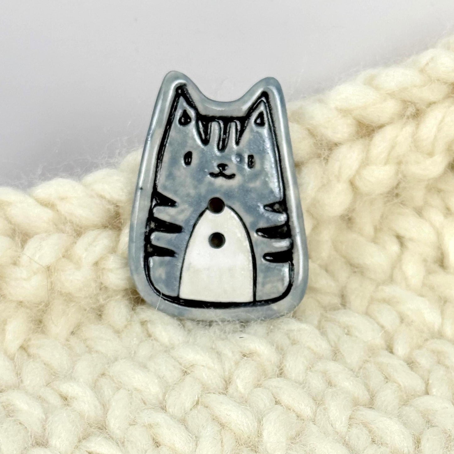 Gray Tiger Kitty Ceramic Button