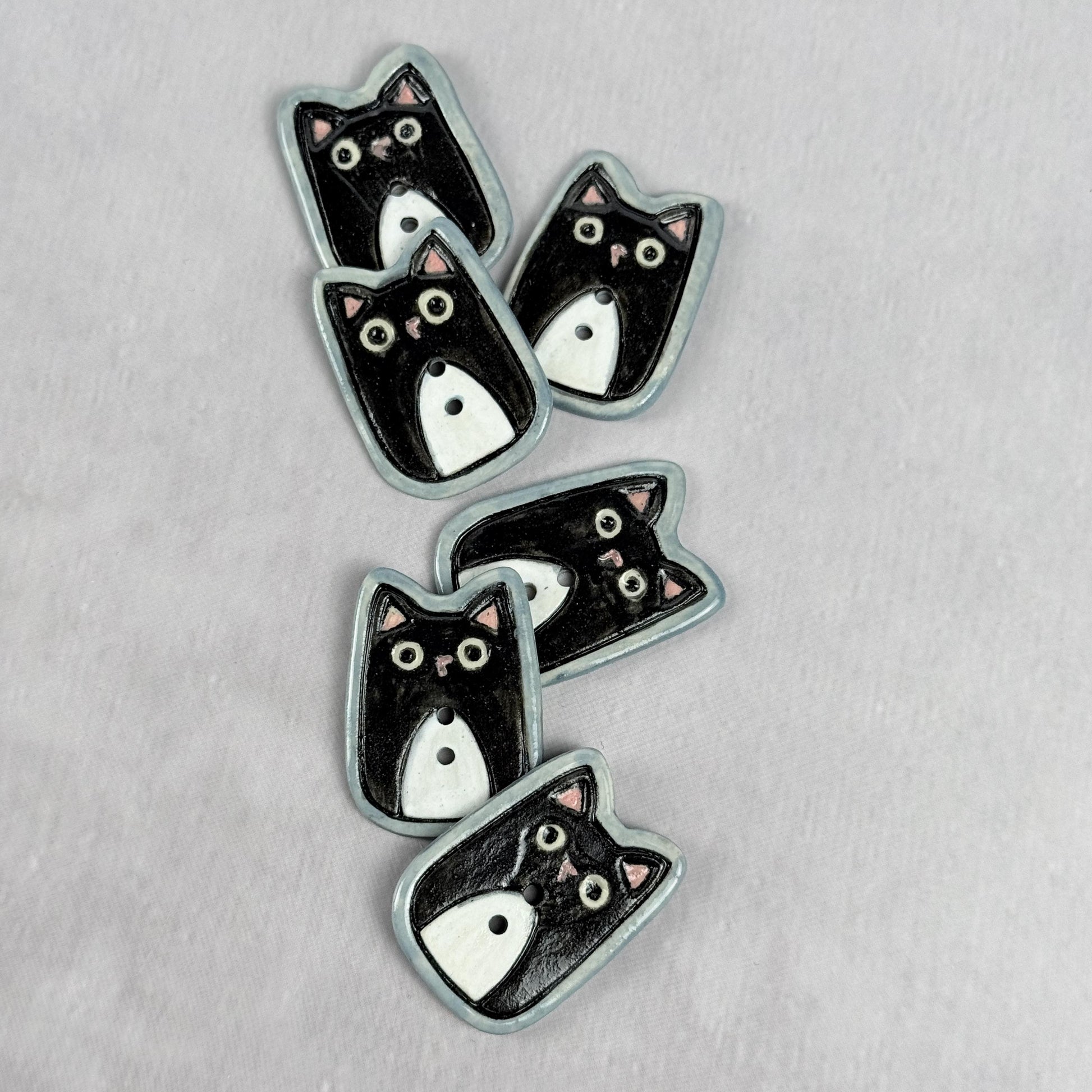 Tuxedo Kitty Ceramic Button