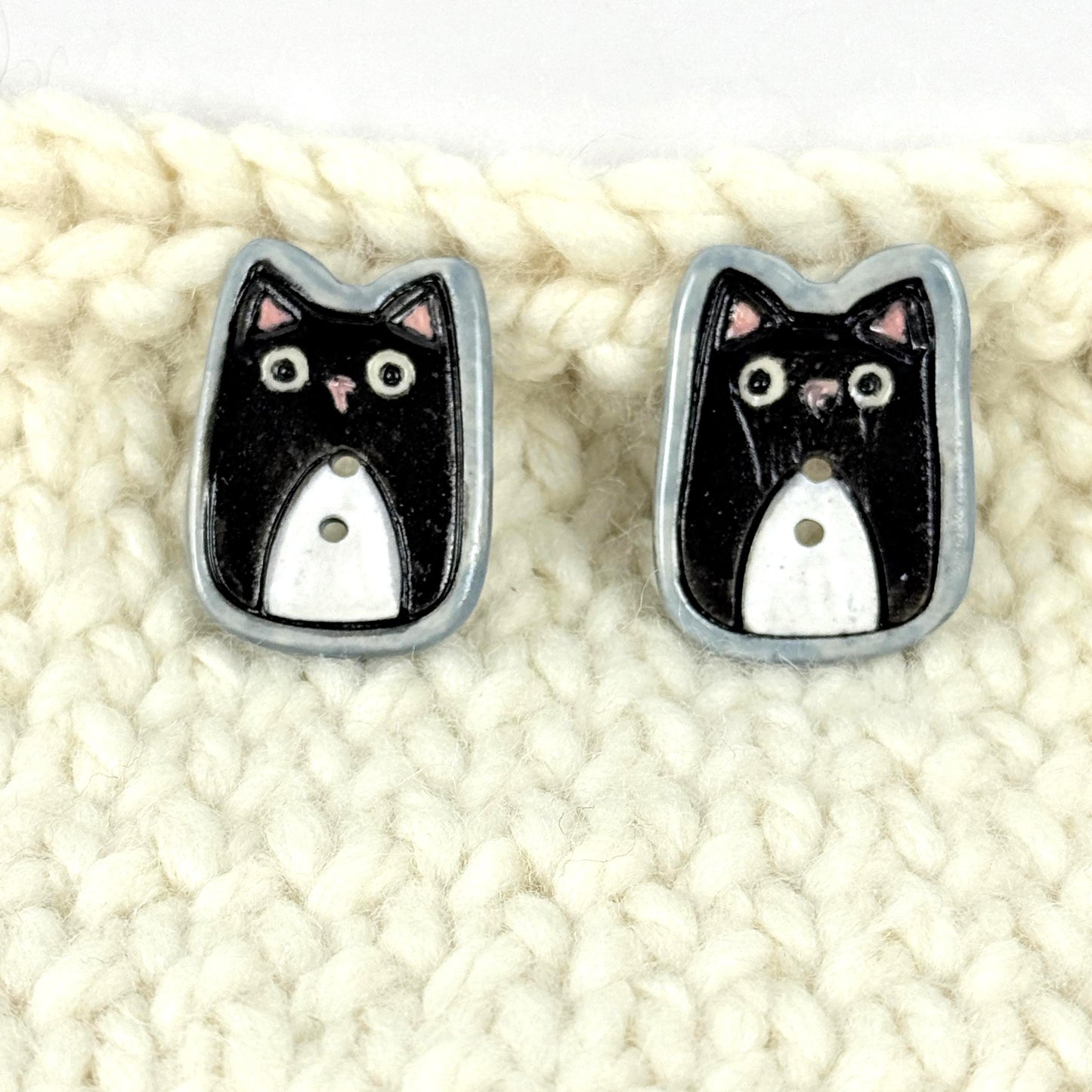Tuxedo Kitty Ceramic Button