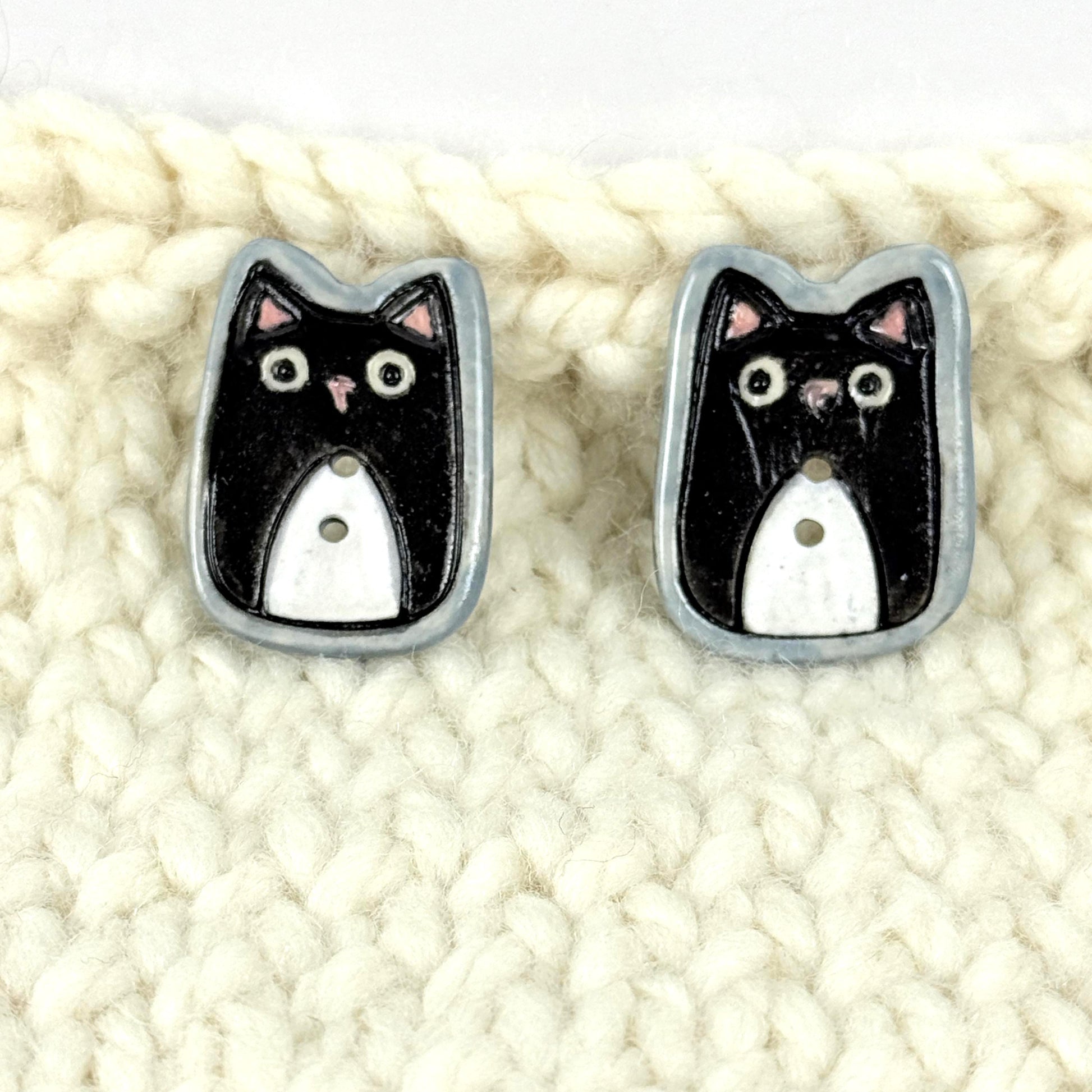 Tuxedo Kitty Ceramic Button
