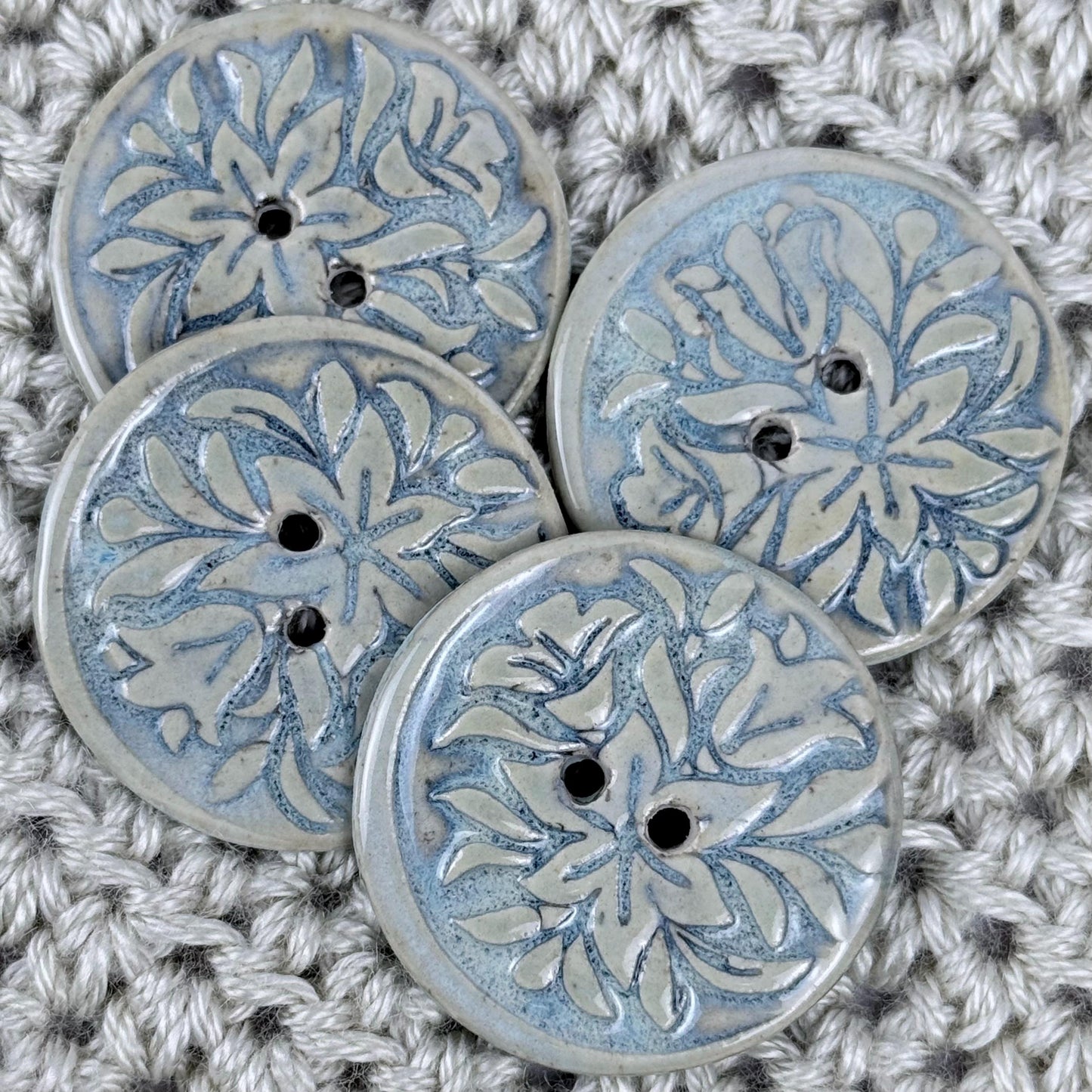 White and Blue Lily Ceramic Button