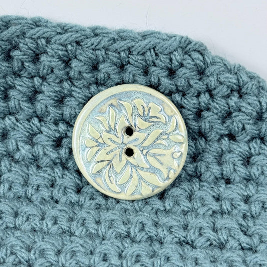 White and Blue Lily Ceramic Button