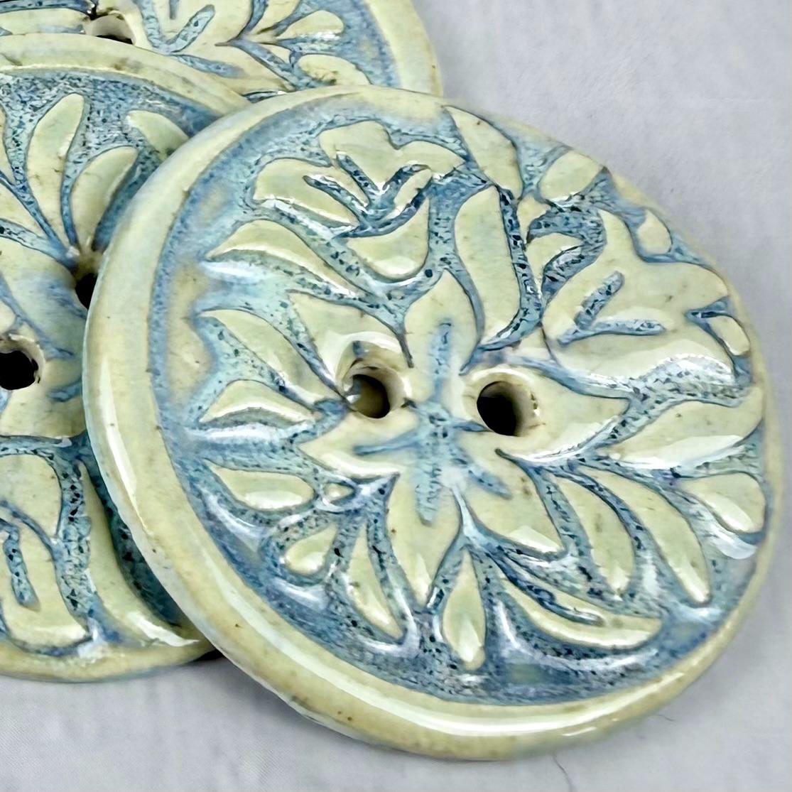 White and Blue Lily Ceramic Button