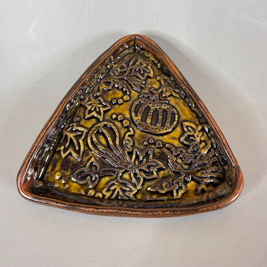 Triangular Gourds and Pumpkins Harvest Gold Trinket Dish