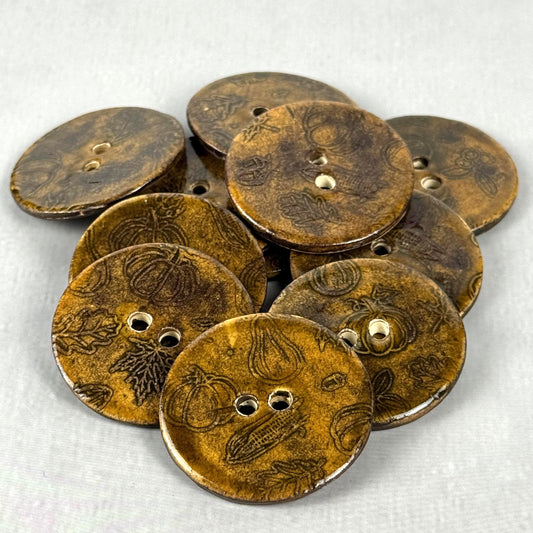Fall Patterned Iron Celadon Ceramic Buttons