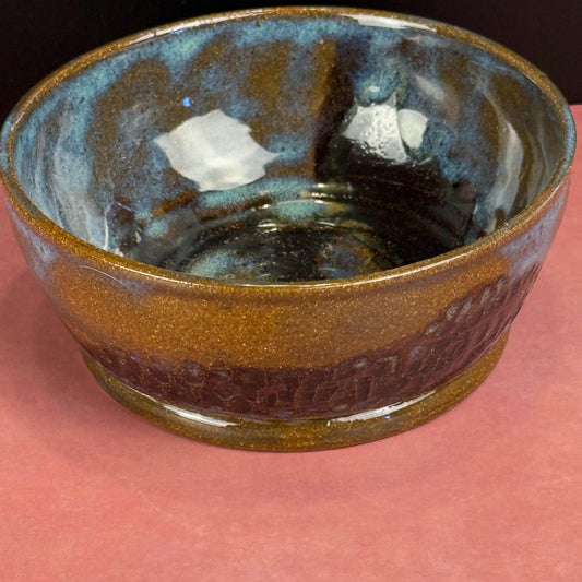 Small Blue and Brown Carved Texture Bowl