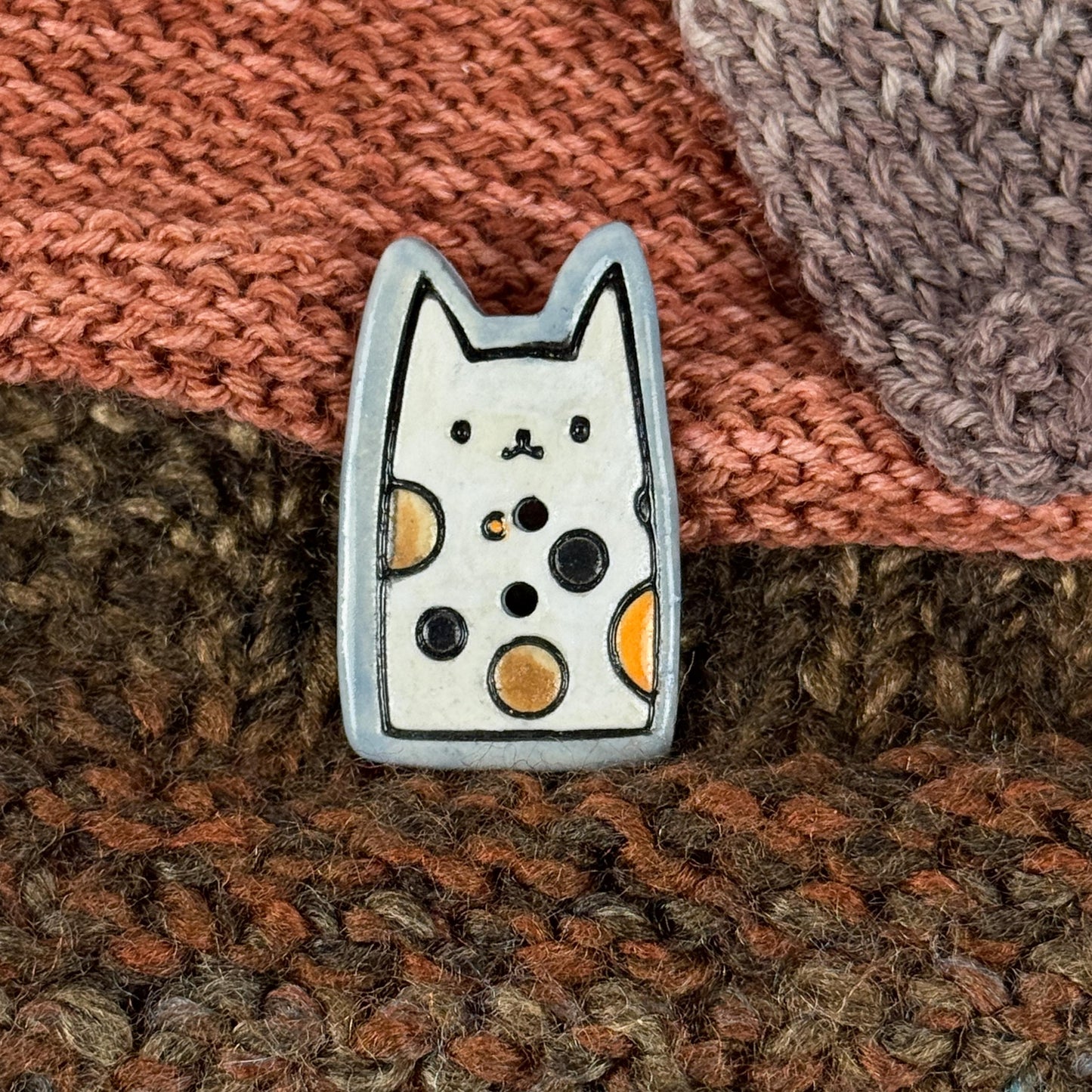Calico Kitty Ceramic Button