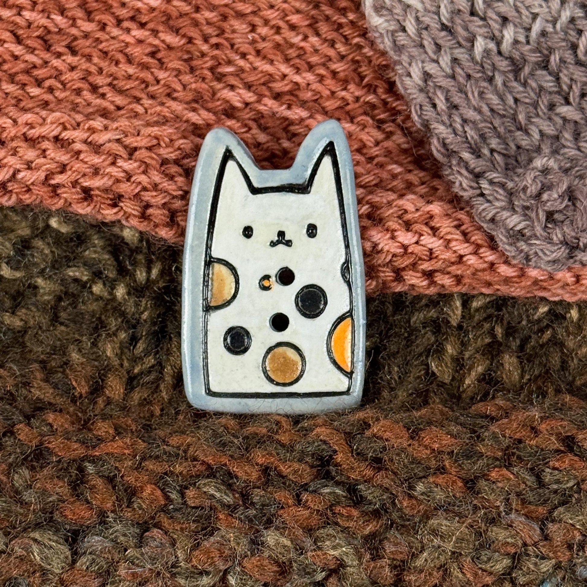 Calico Kitty Ceramic Button