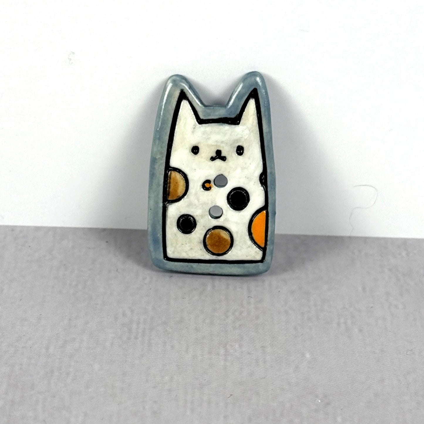 Calico Kitty Ceramic Button