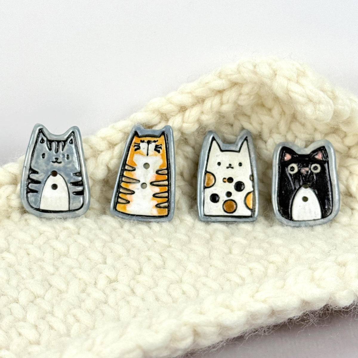 Gray Tiger Kitty Ceramic Button