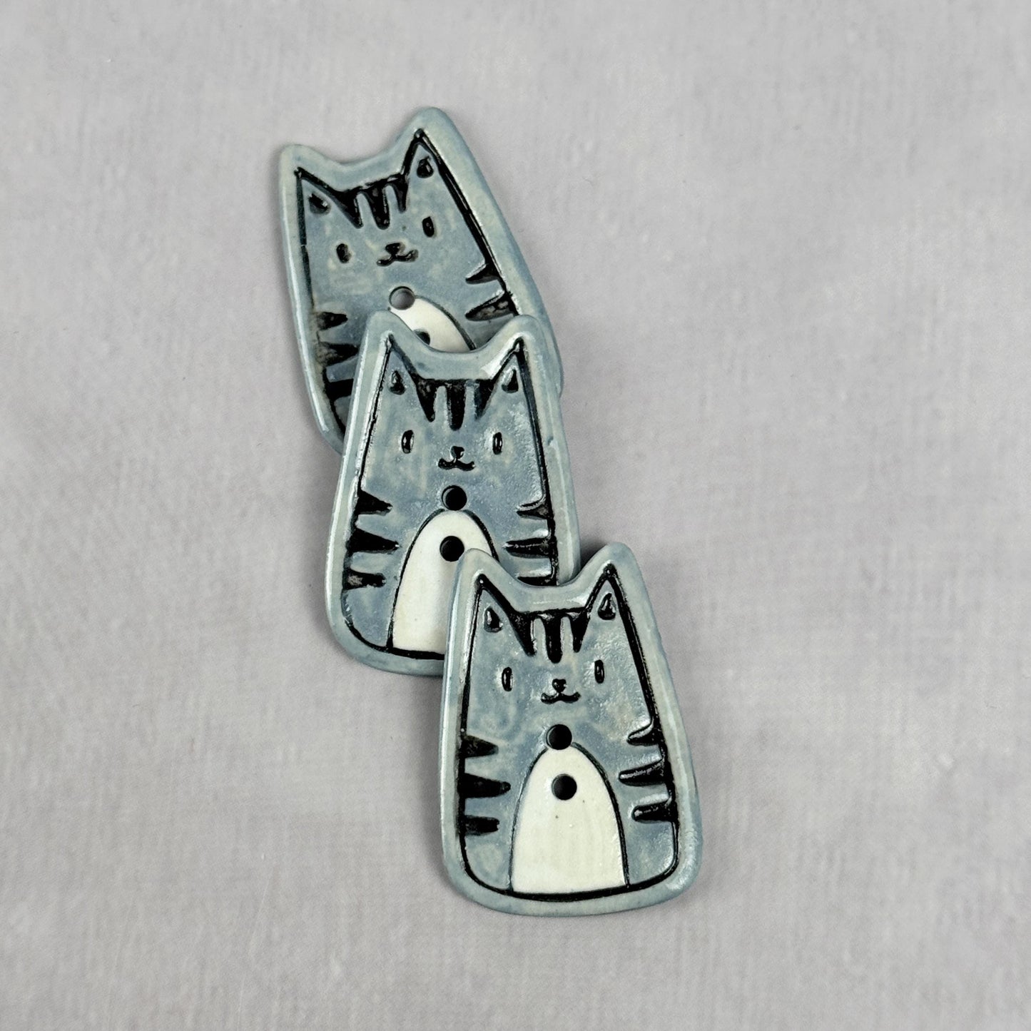 Gray Tiger Kitty Ceramic Button