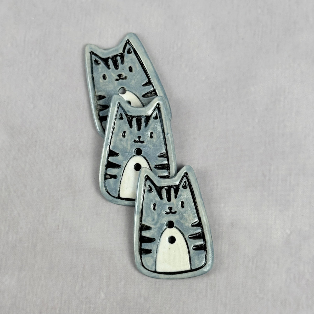 Gray Tiger Kitty Ceramic Button
