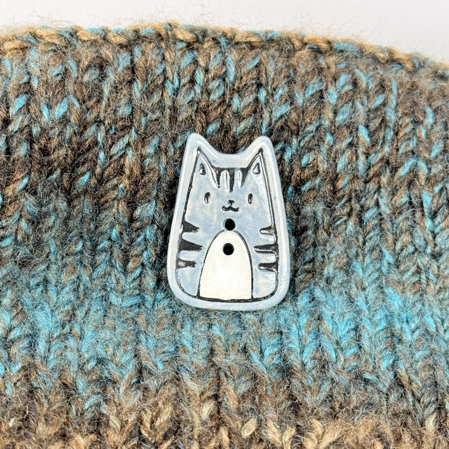 Gray Tiger Kitty Ceramic Button