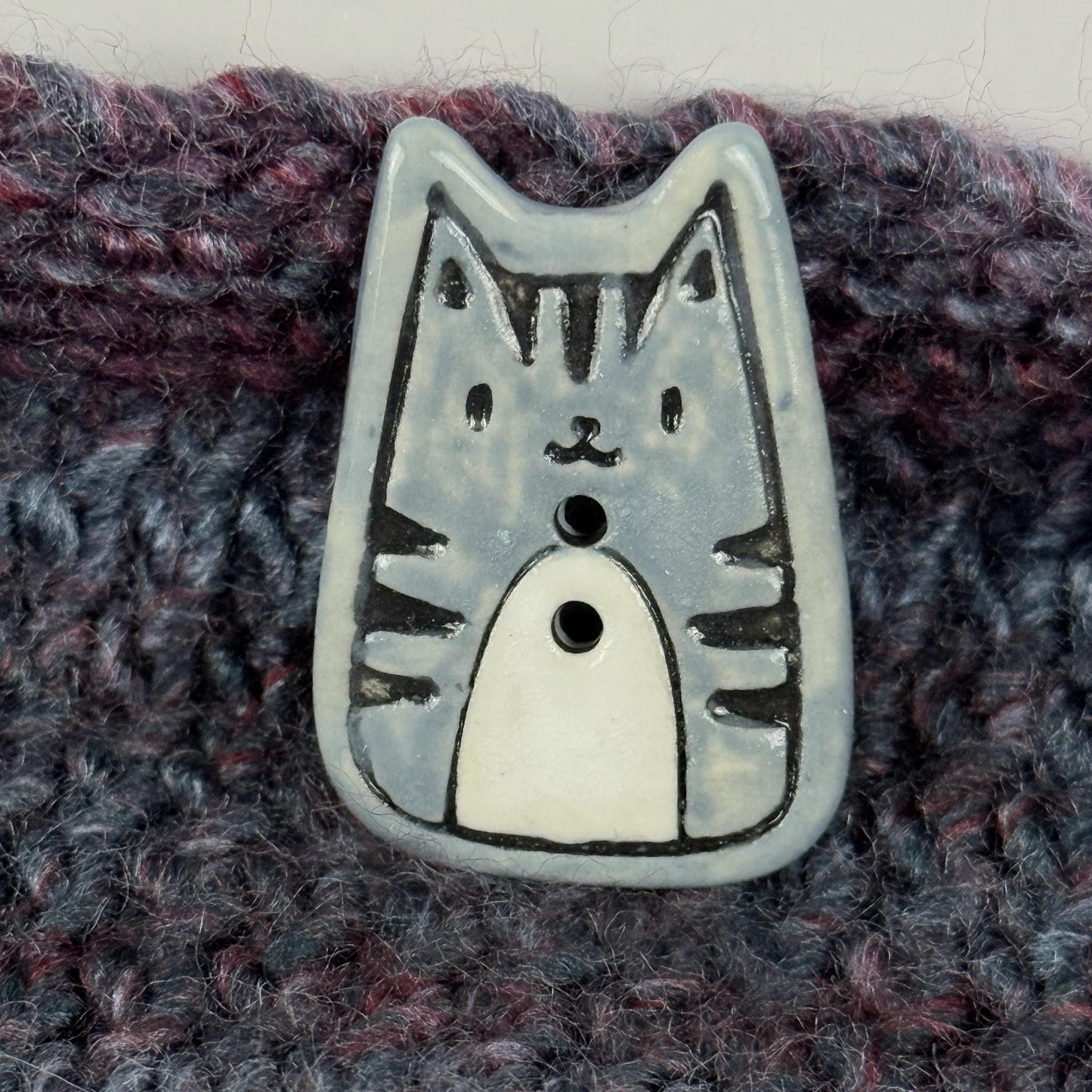 Gray Tiger Kitty Ceramic Button