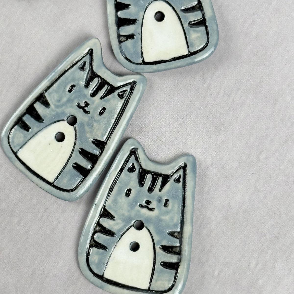 Gray Tiger Kitty Ceramic Button