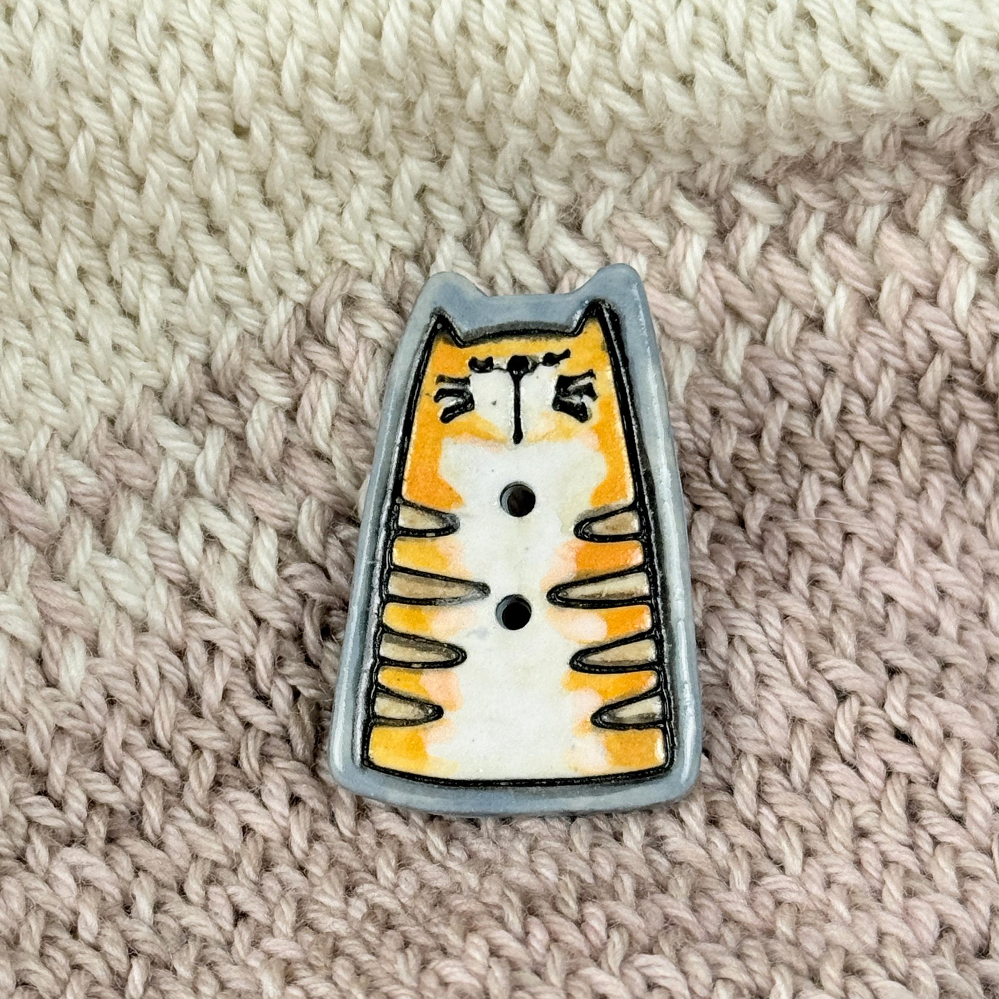 Orange Tiger Kitty Ceramic Button