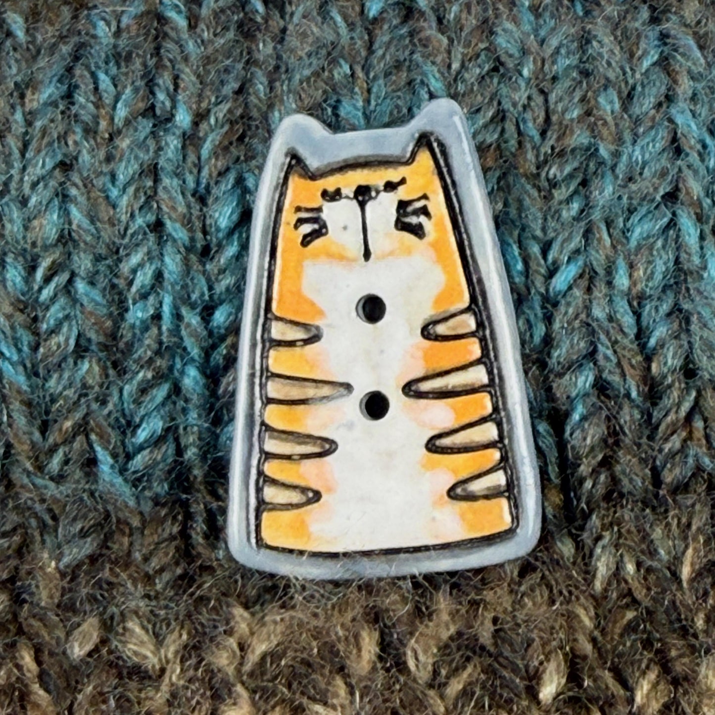 Orange Tiger Kitty Ceramic Button