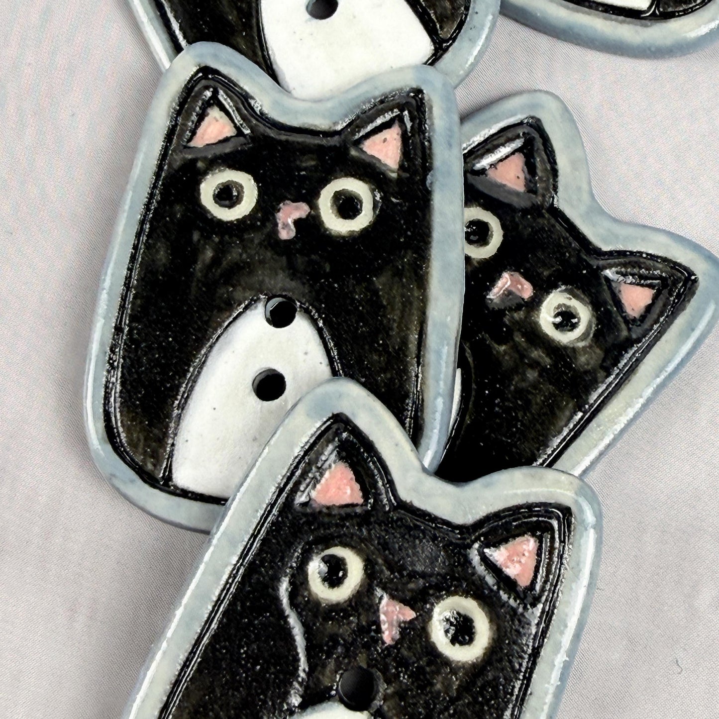 Tuxedo Kitty Ceramic Button