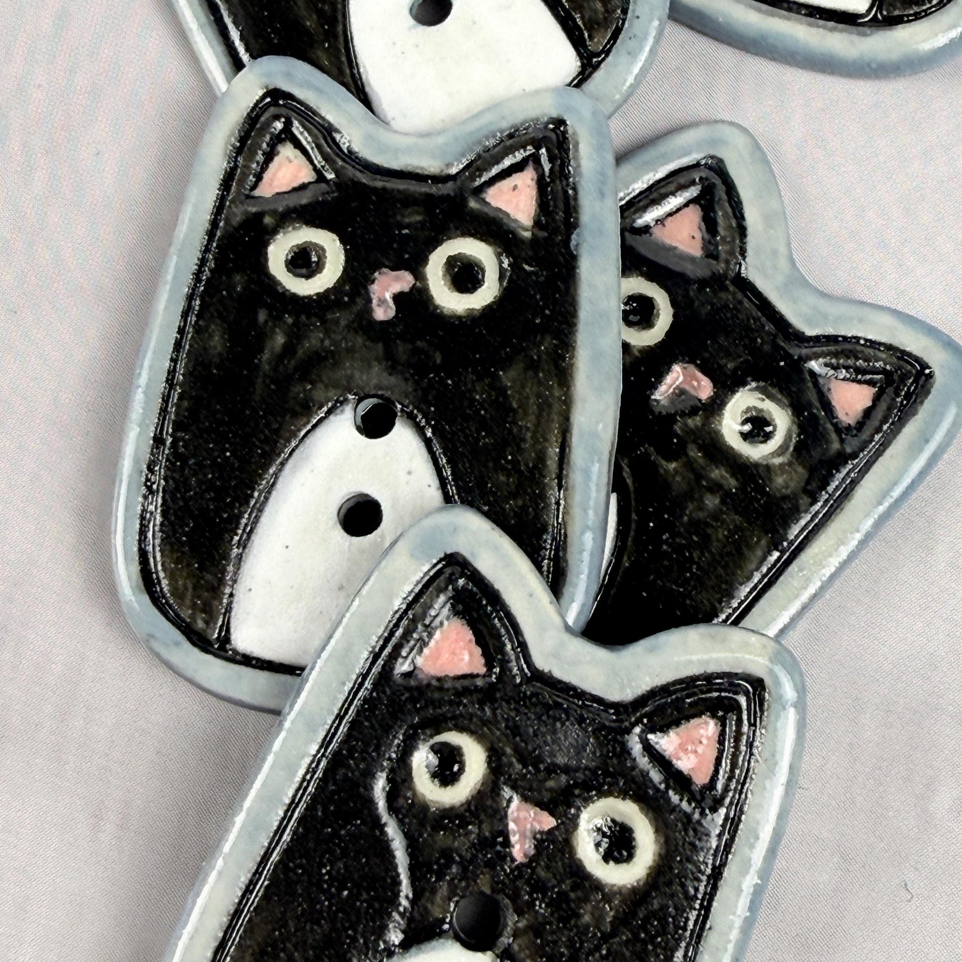 Tuxedo Kitty Ceramic Button