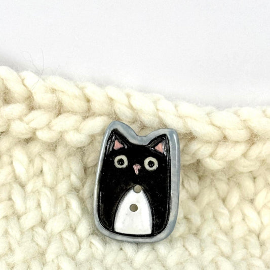 Tuxedo Kitty Ceramic Button