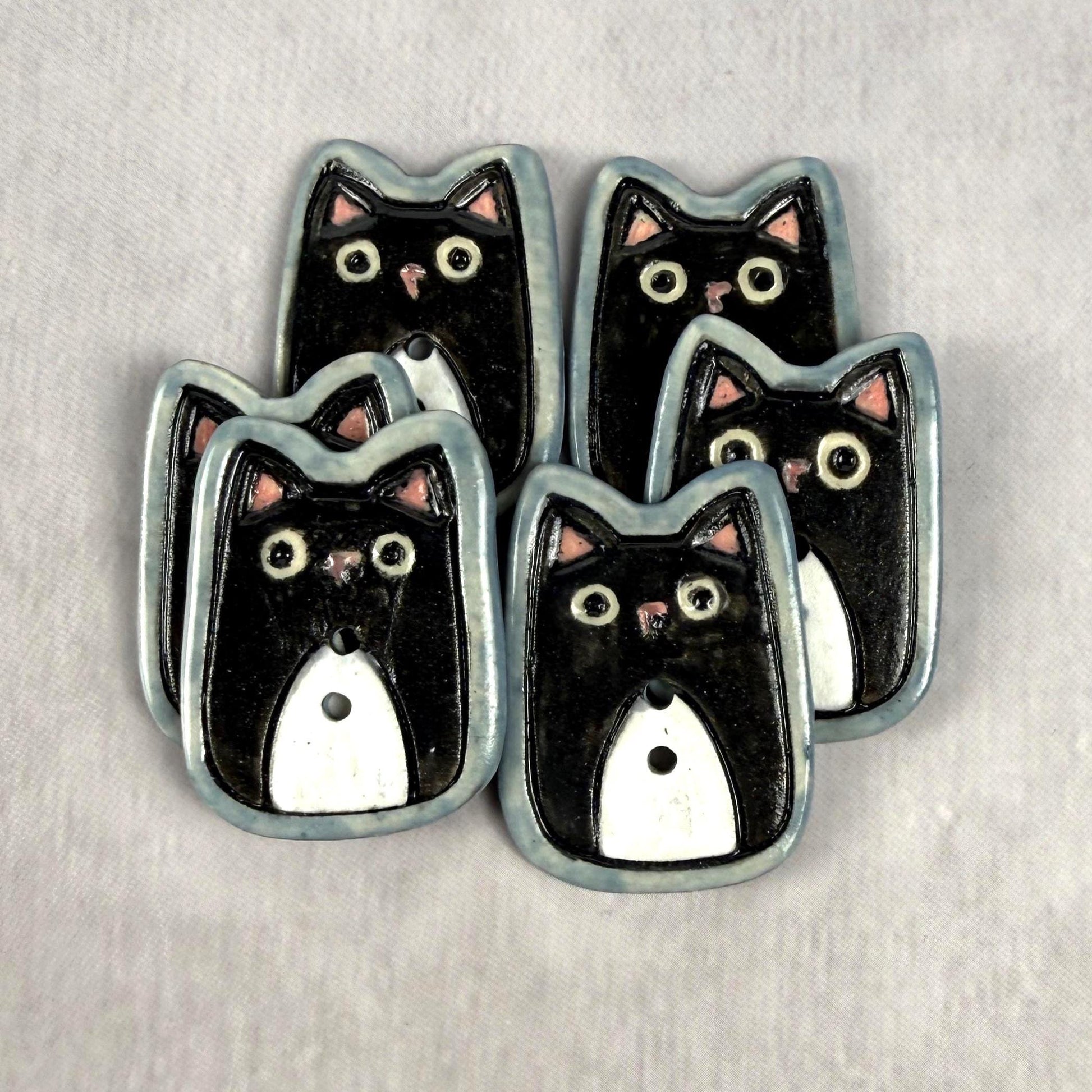 Tuxedo Kitty Ceramic Button