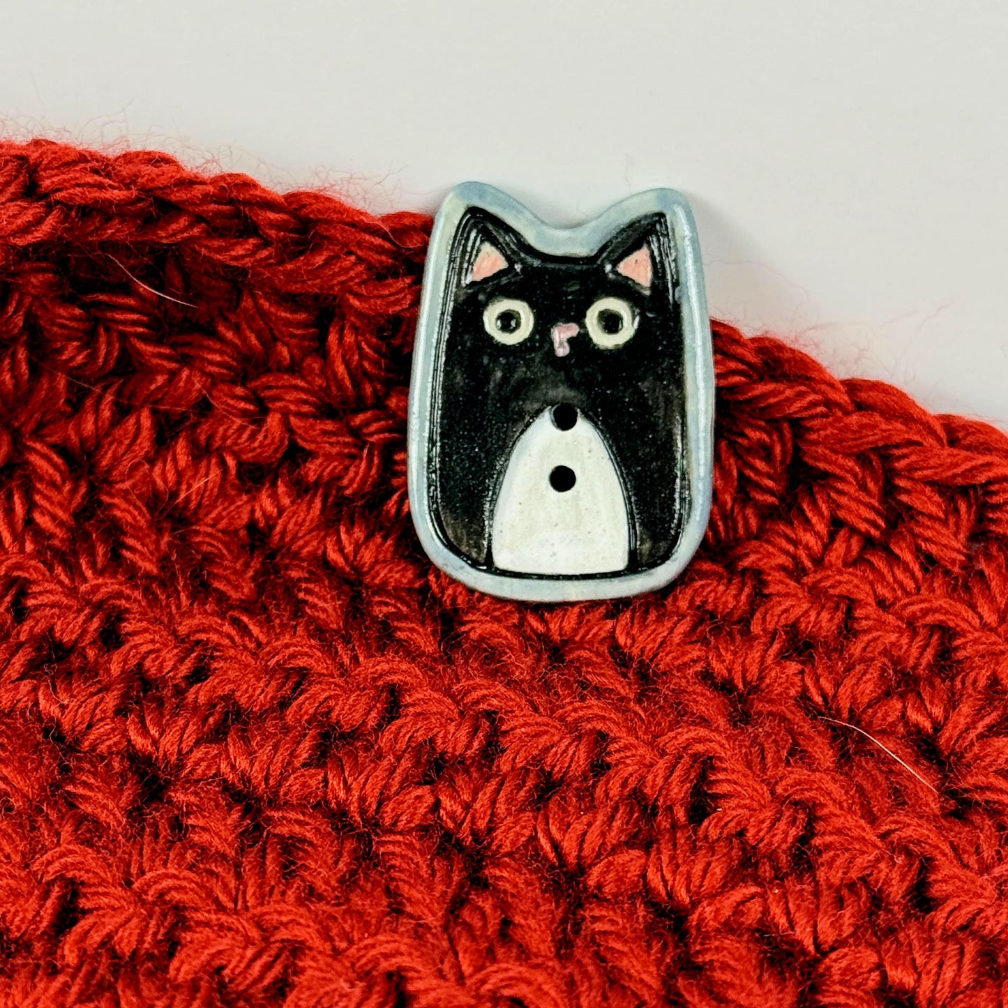 Tuxedo Kitty Ceramic Button