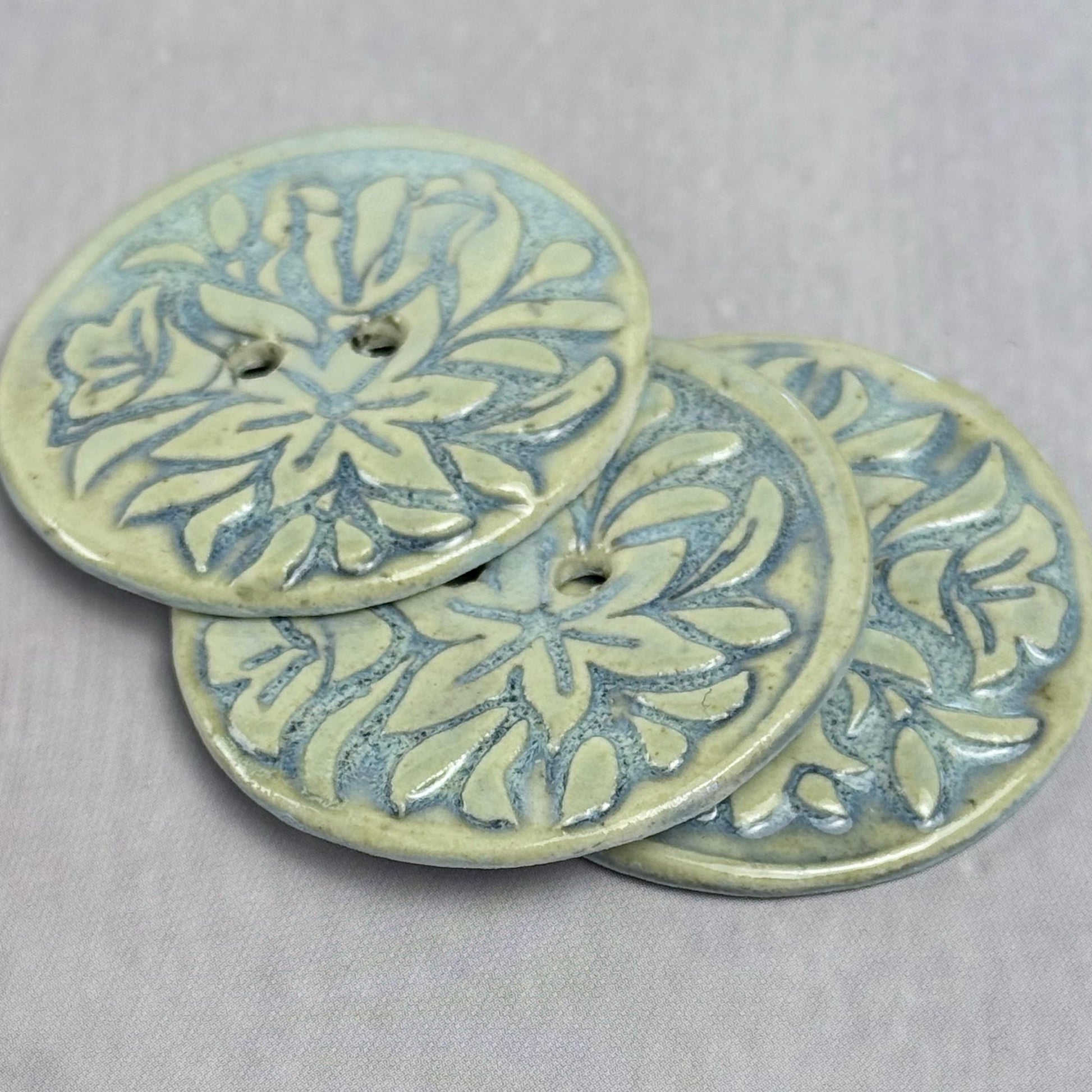 White and Blue Lily Ceramic Button
