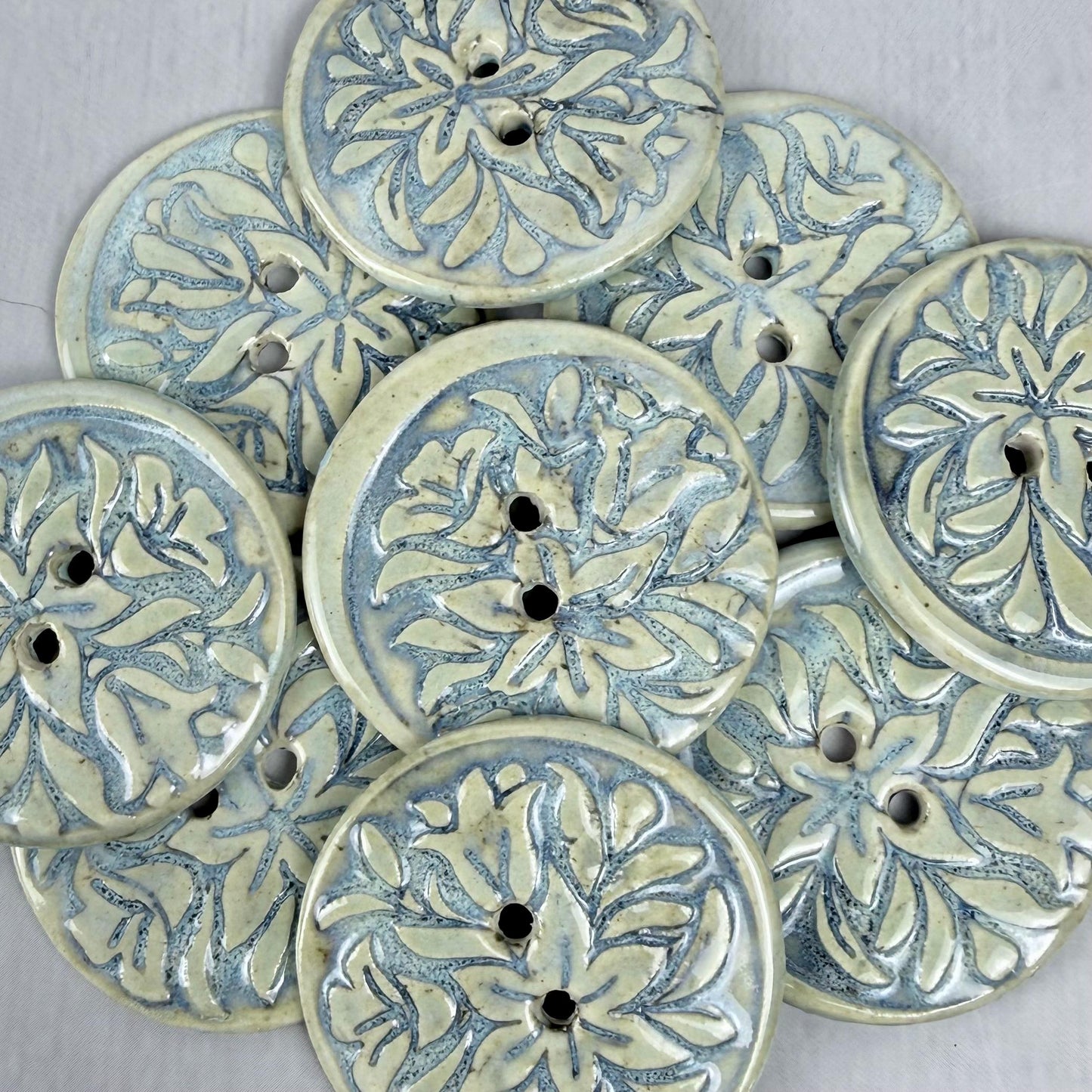 White and Blue Lily Ceramic Button